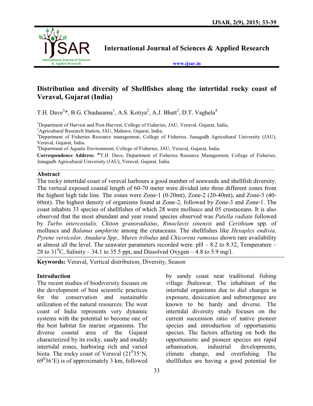 Distribution-And-Diversity-Of-Shellfishes-Along-The-Intertidal-Rocky-Coast-Of-Veraval-Gujarat