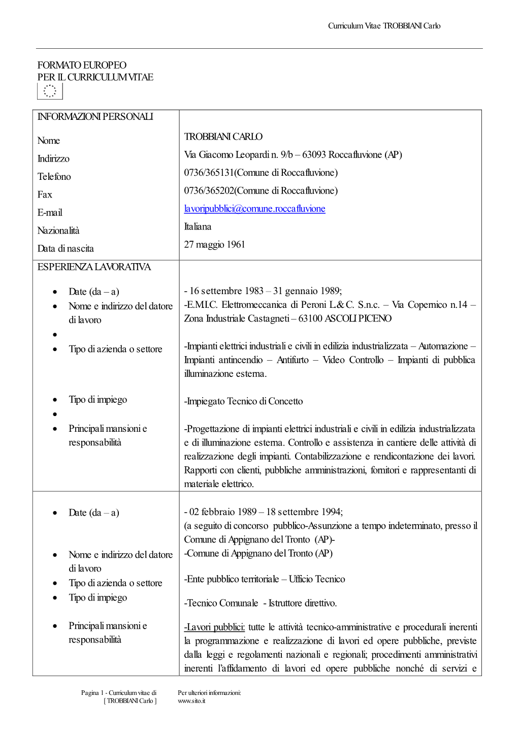 Formato Europeo Per Il Curriculum Vitae