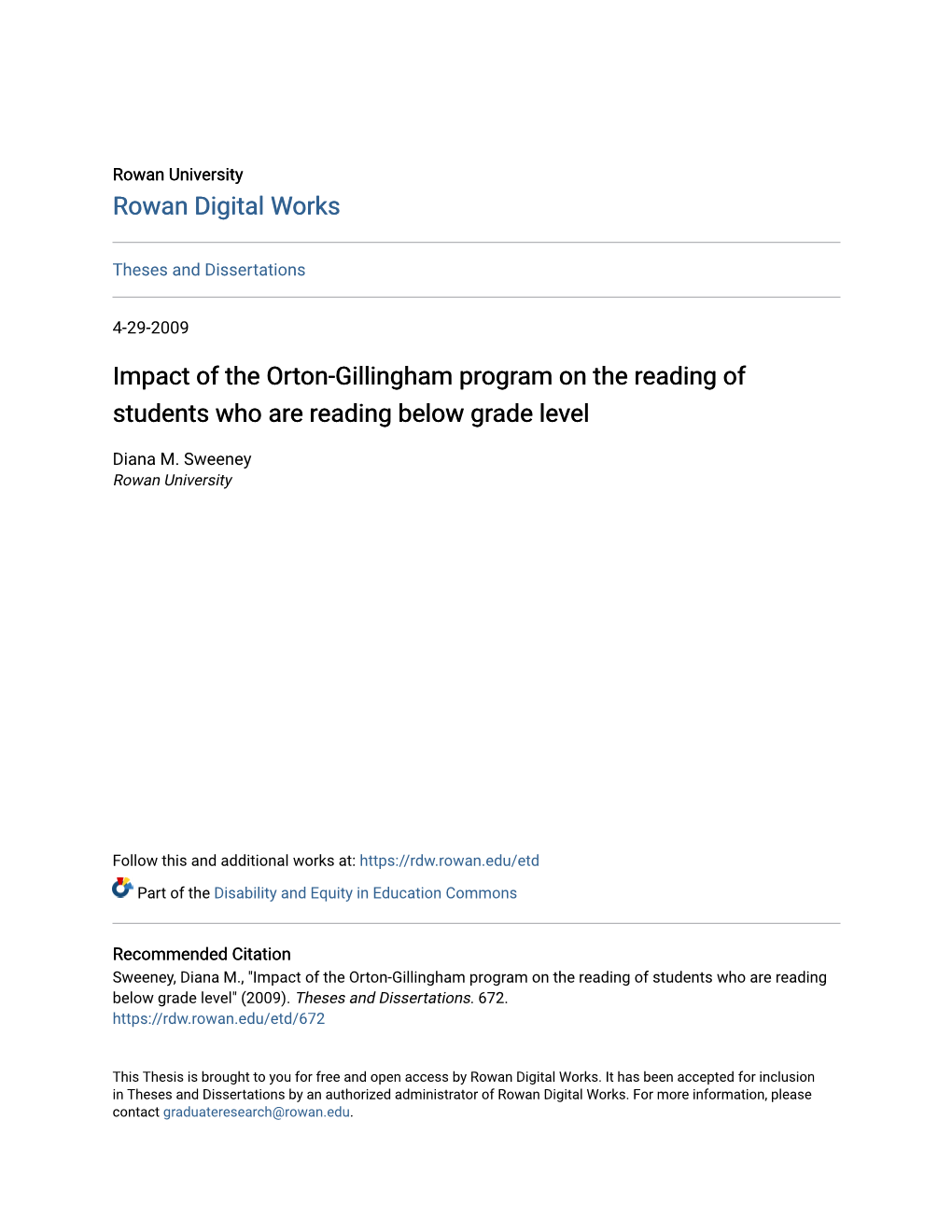 Impact of the Orton-Gillingham Program on the Reading of Students Who Are Reading Below Grade Level