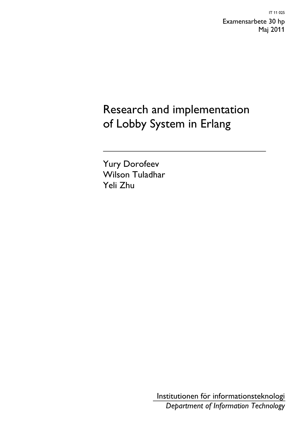 Research and Implementation of Lobby System in Erlang