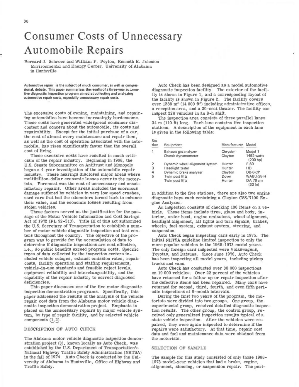 Consumer Costs of Unnecessary Automobile Repairs Bernard J