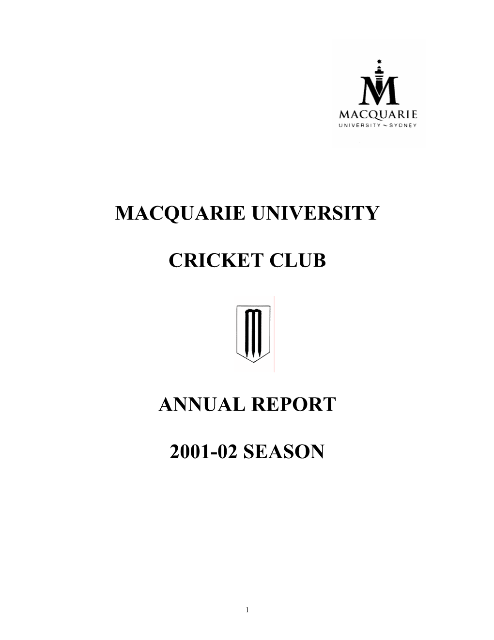 Macquarie University Cricket Club Annual Report 2001-02 Season