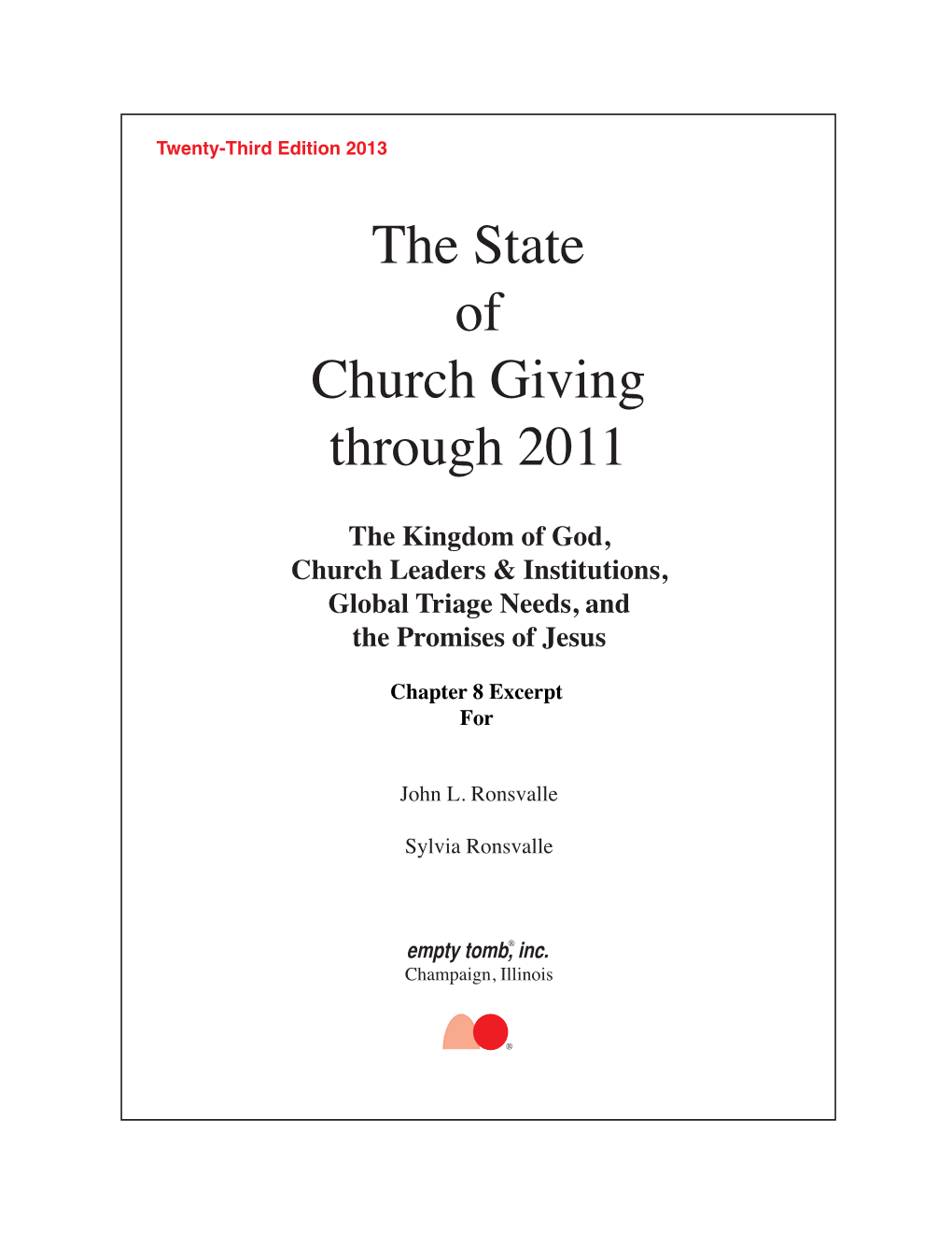 The State of Church Giving Through 2011