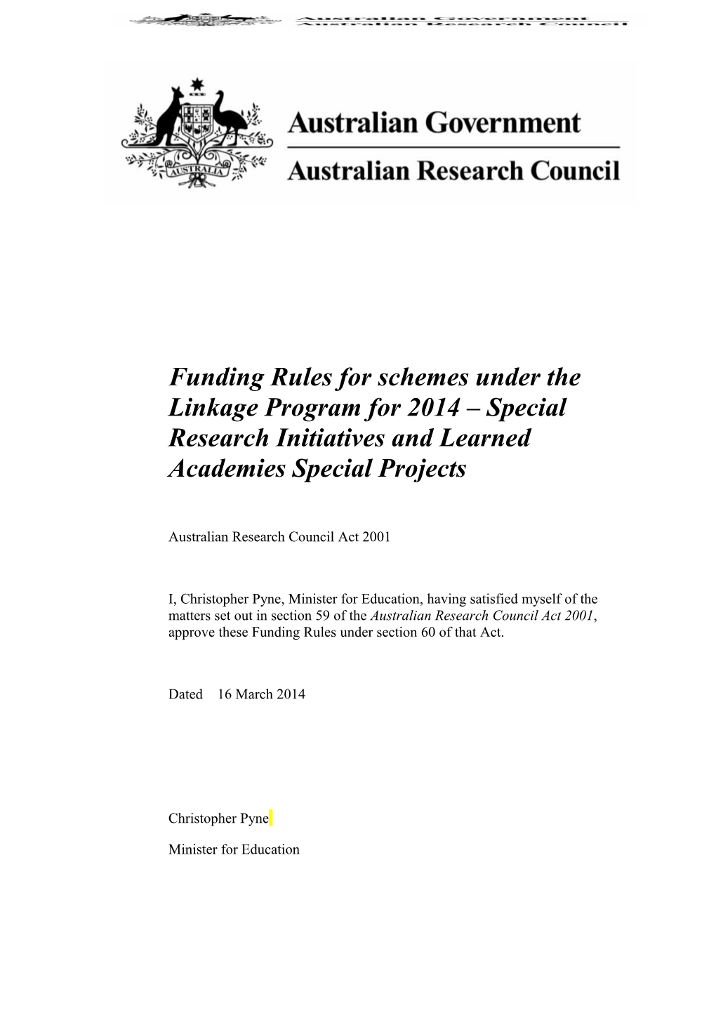 Funding Rules for Schemes Under the Linkage Program for 2014 Special Research Initiatives