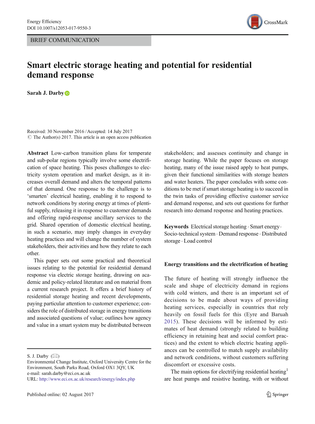 Smart Electric Storage Heating and Potential for Residential Demand Response