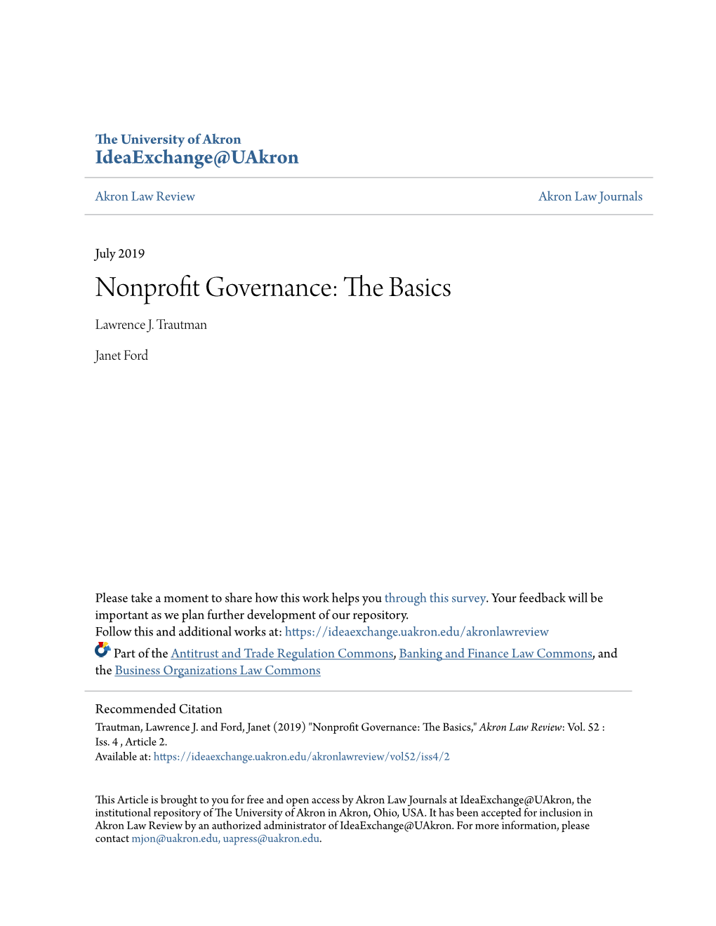 Nonprofit Governance: the Basics