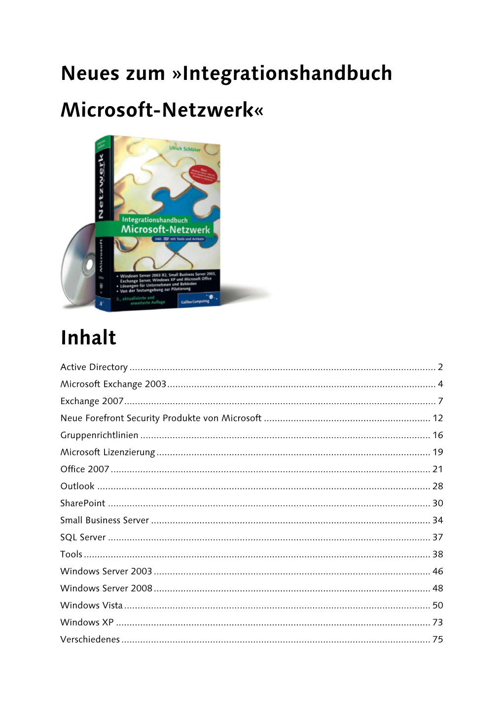 Buchupdate Integrationshandbuch Microsoft Netzwerk