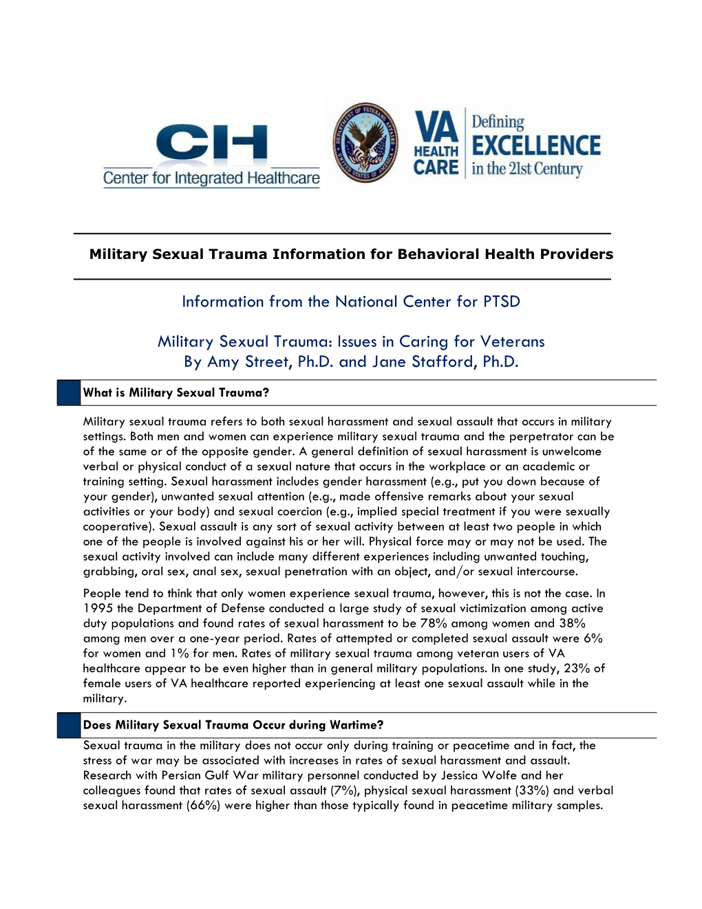Military Sexual Trauma Information Sheet for Bhps
