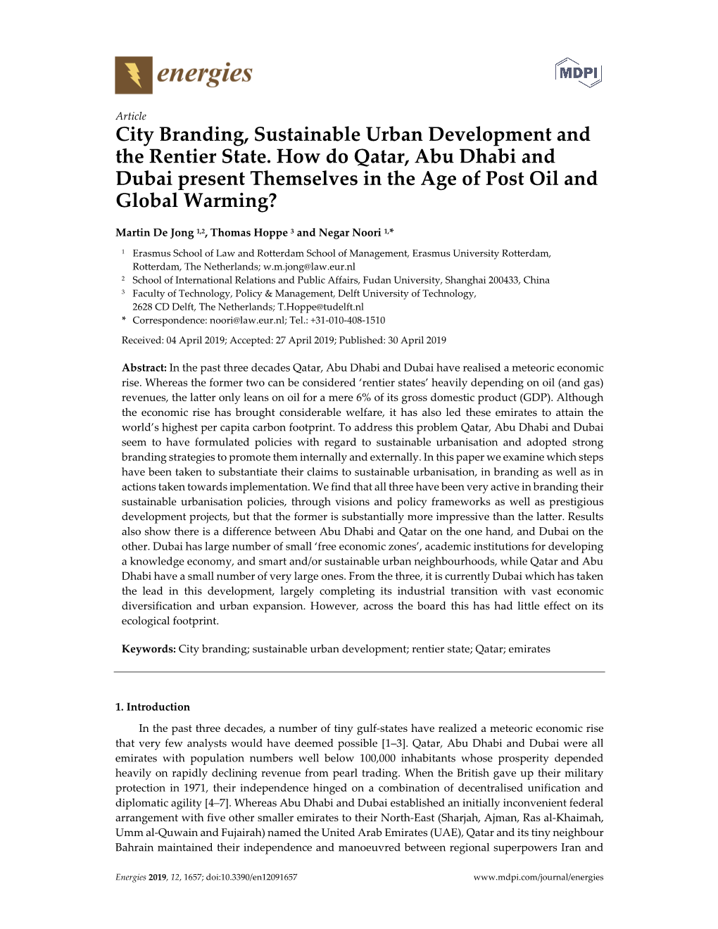 City Branding, Sustainable Urban Development and the Rentier State