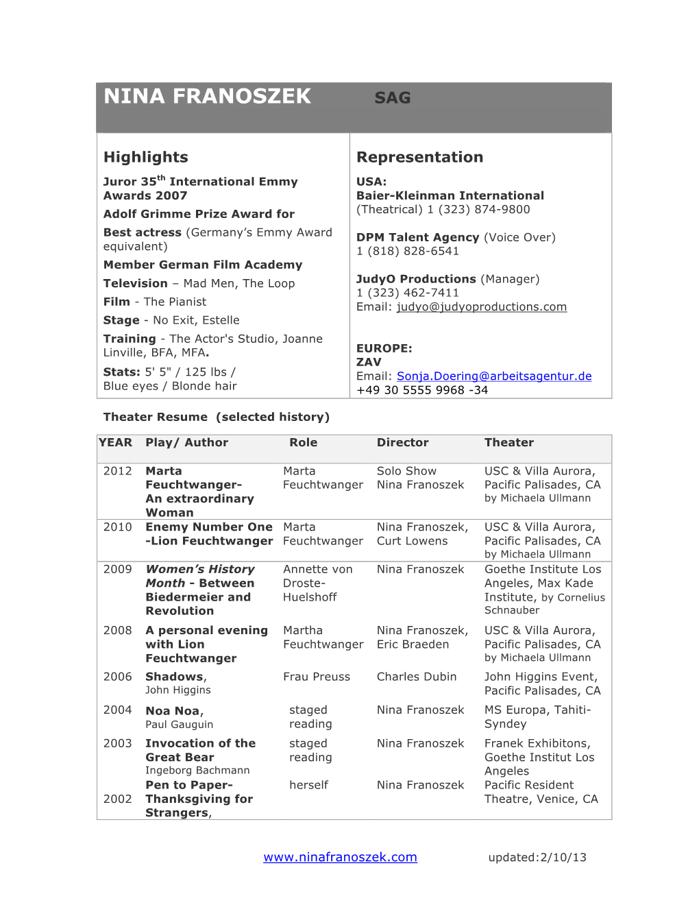 Theatre Resume-English2013