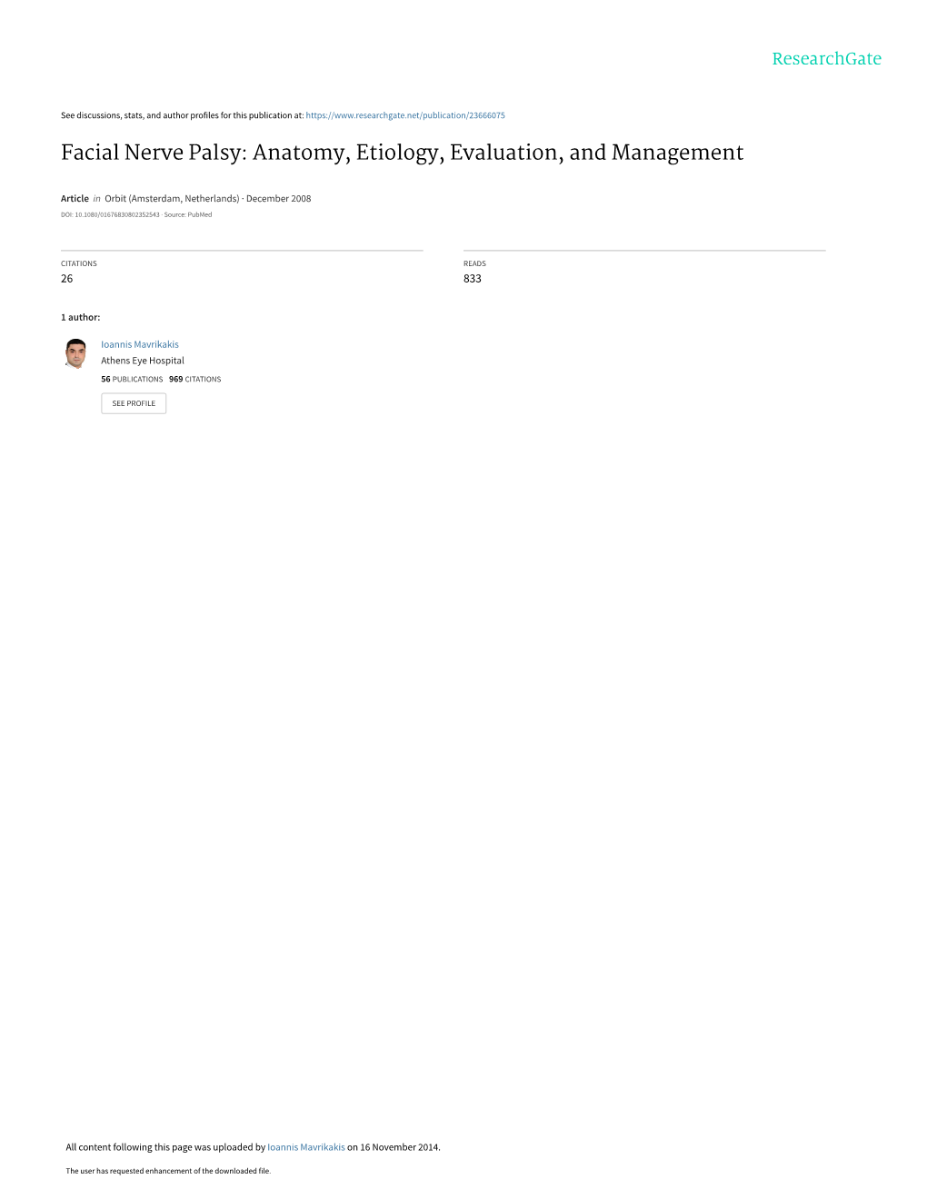 Facial Nerve Palsy: Anatomy, Etiology, Evaluation, and Management