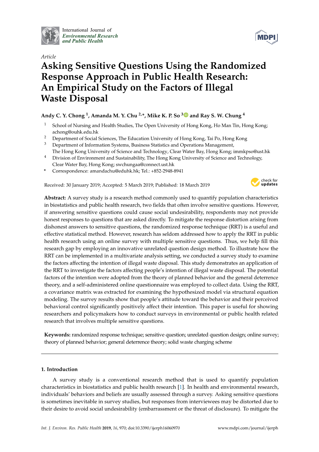 Asking Sensitive Questions Using the Randomized Response Approach in Public Health Research: an Empirical Study on the Factors of Illegal Waste Disposal