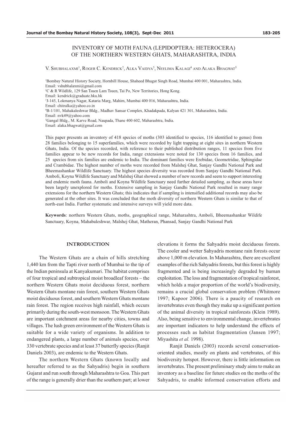 Inventory of Moth Fauna (Lepidoptera: Heterocera) of the Northern Western Ghats, Maharashtra, India