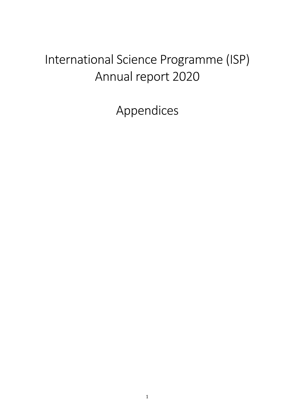 International Science Programme (ISP) Annual Report 2020 Appendices