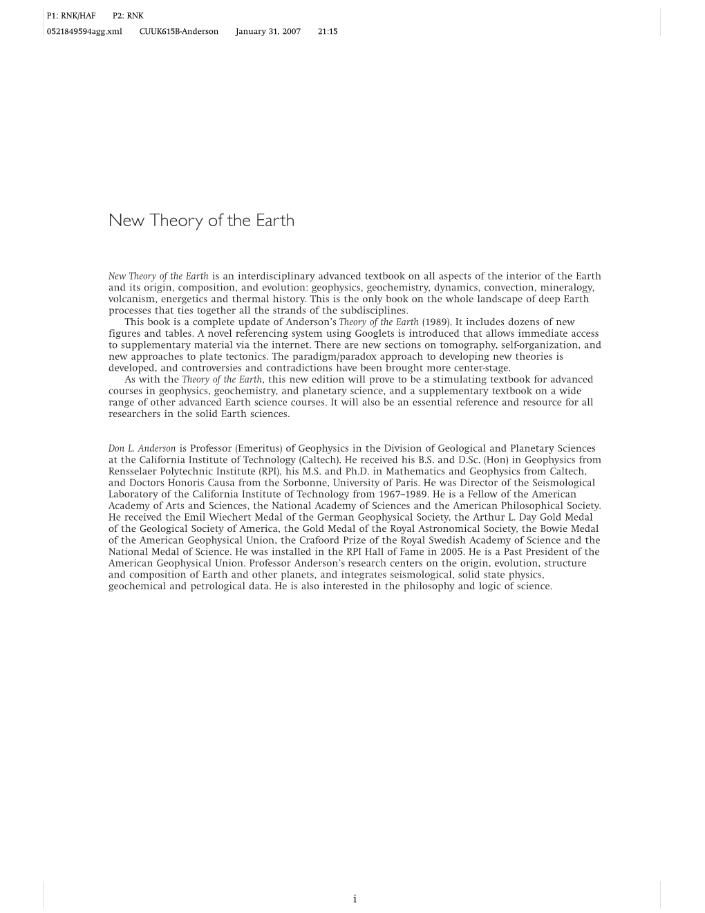 New Theory of the Earth