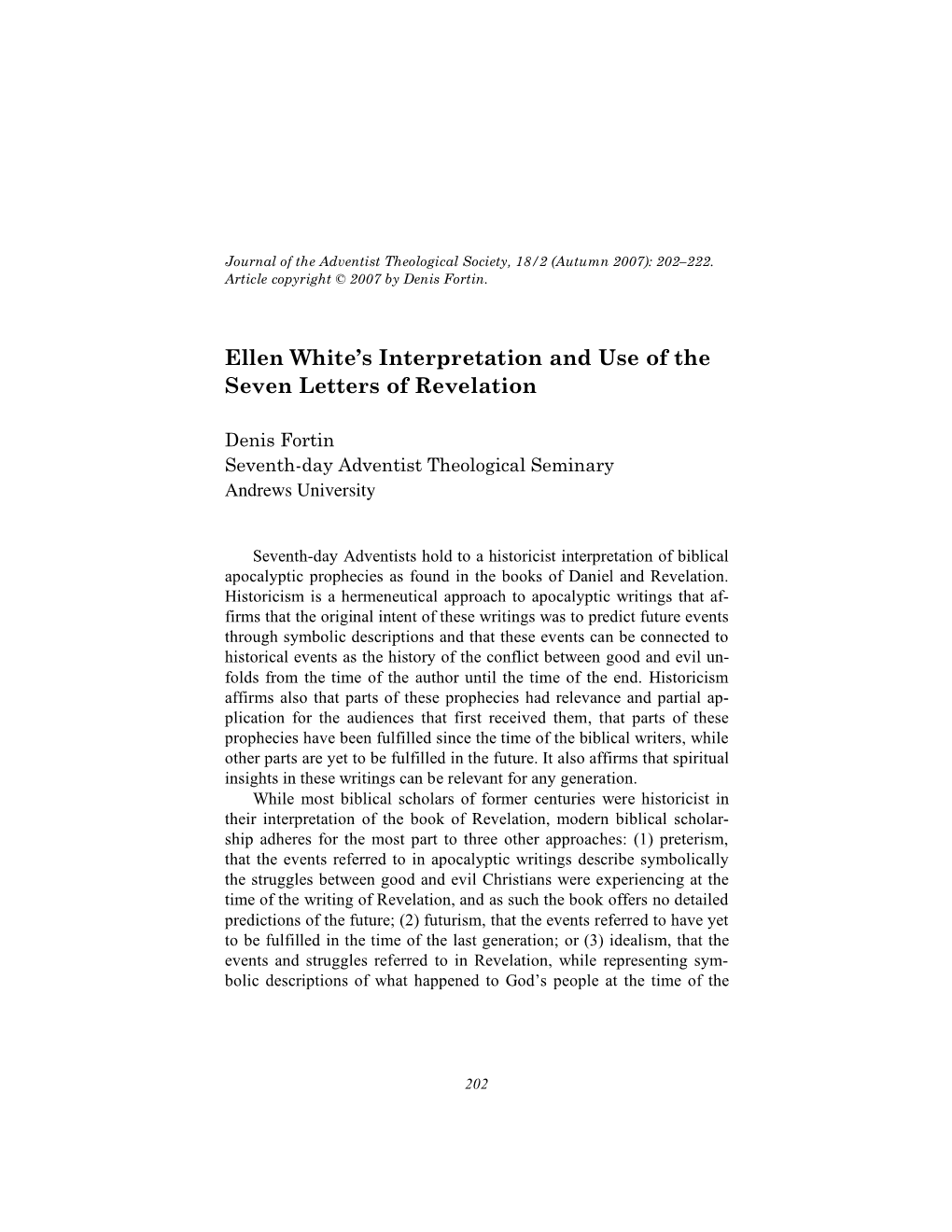 Ellen White's Interpretation and Use of the Seven Letters of Revelation