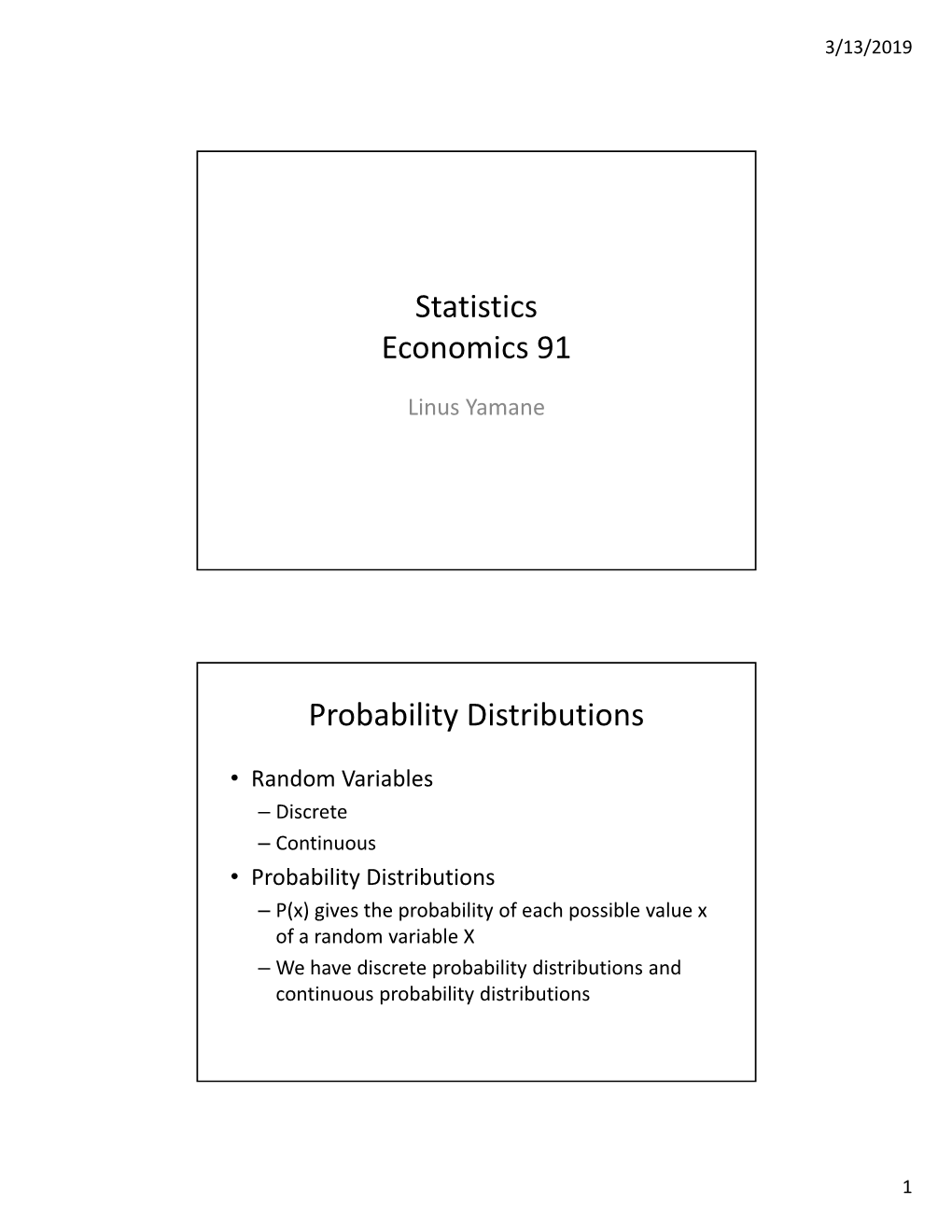 Statistics Economics 91 Probability Distributions
