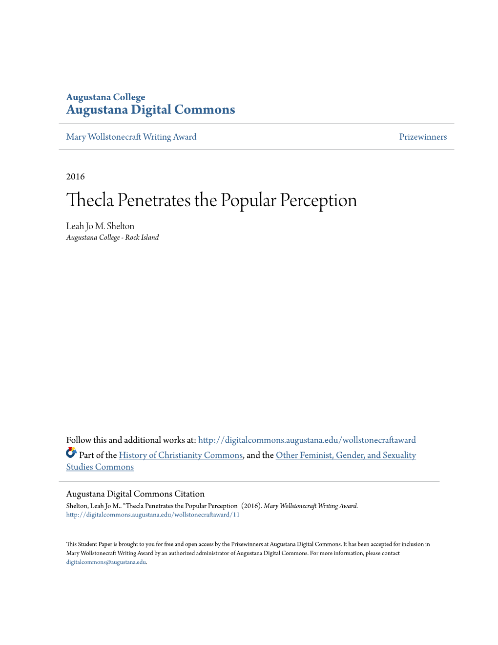 Thecla Penetrates the Popular Perception Leah Jo M