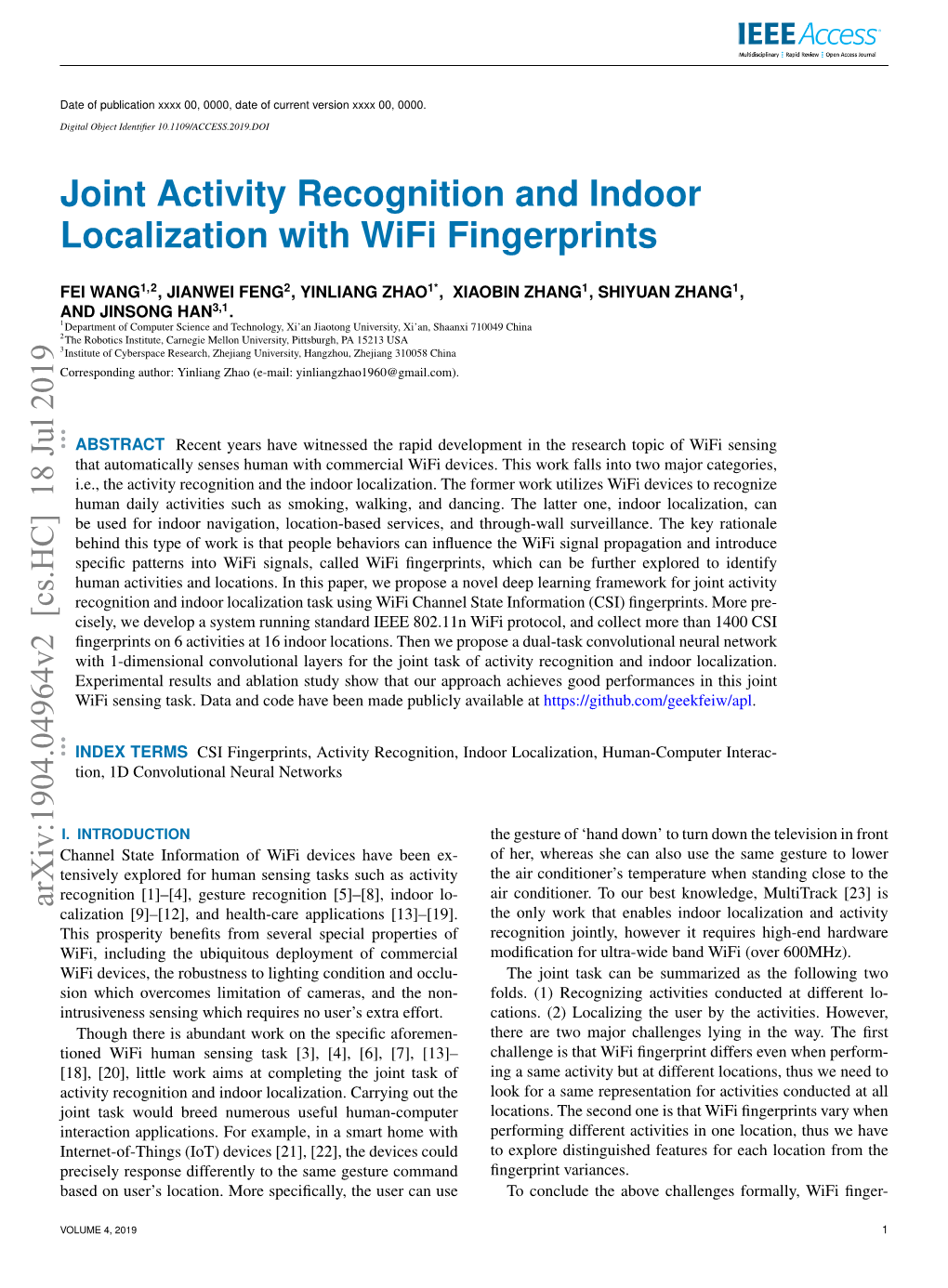 Joint Activity Recognition and Indoor Localization with Wifi Fingerprints