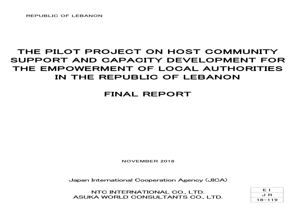 The Pilot Project on Host Community Support and Capacity Development for the Final Report Empowerment of Local Authorities in the Republic of Lebanon