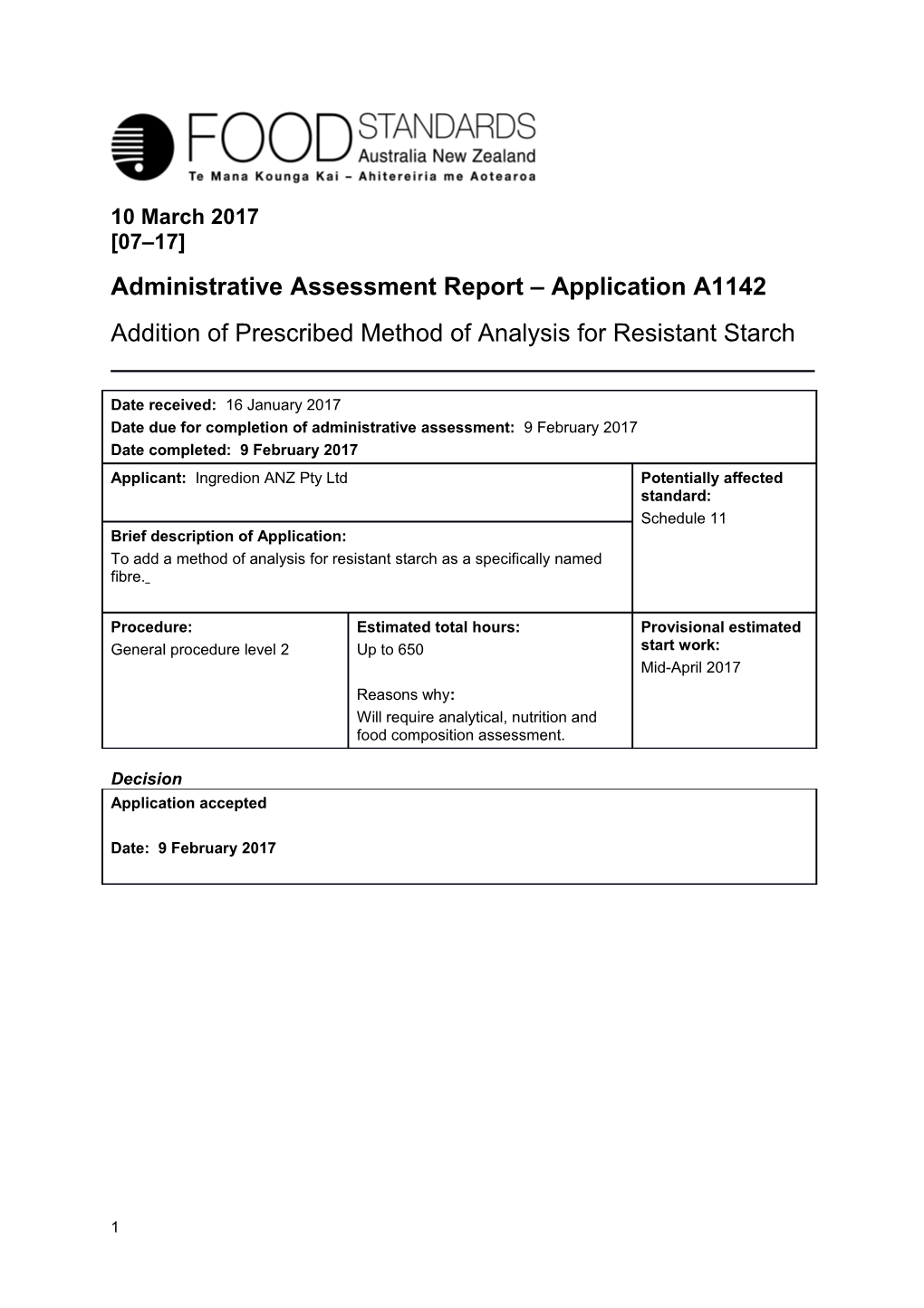 A1142 Moa for Resistant Starch AAR