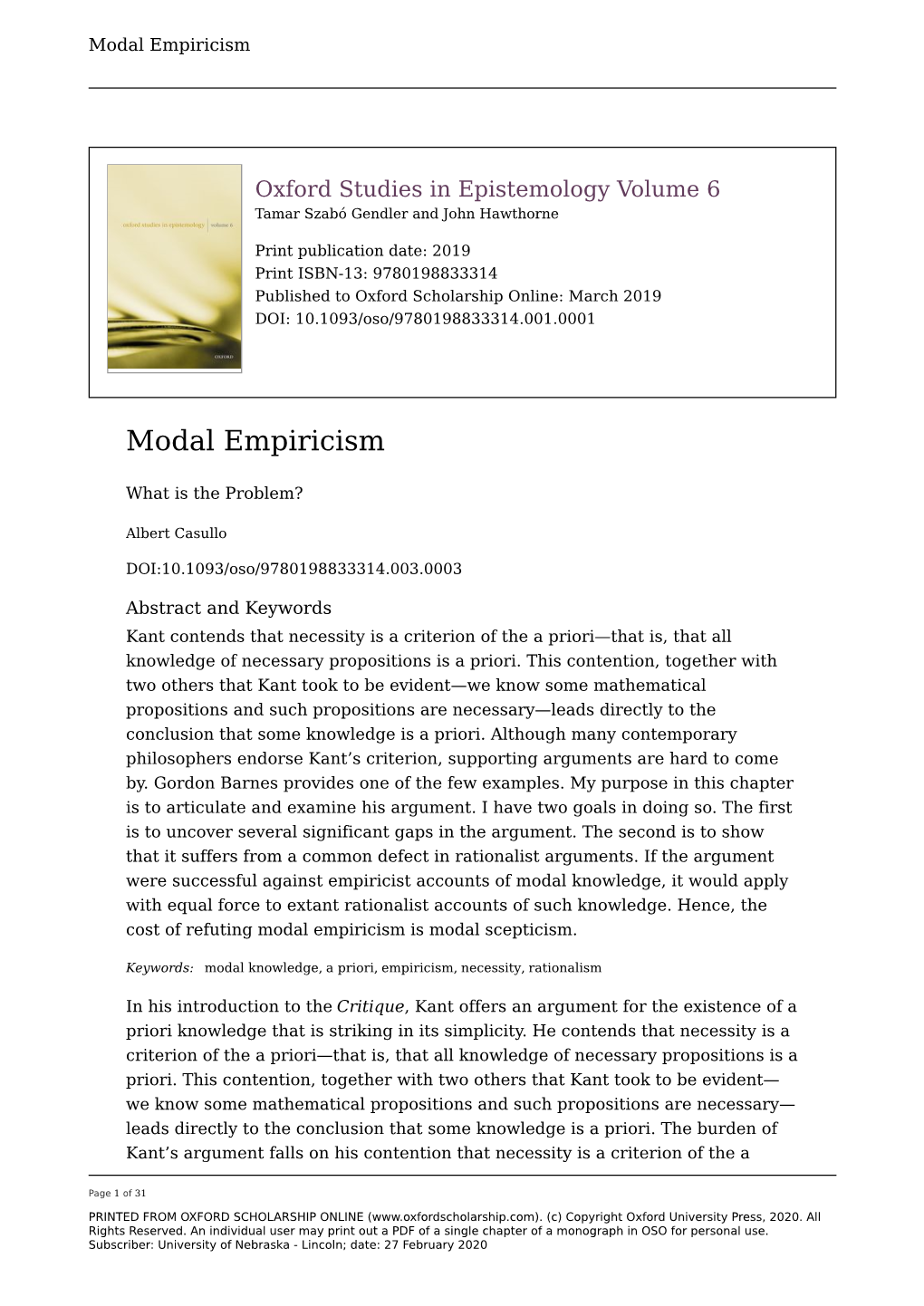 Modal Empiricism: What Is the Problem?