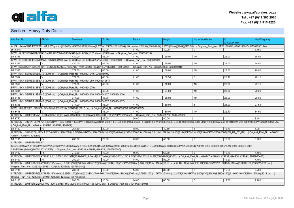 Section : Heavy Duty Discs