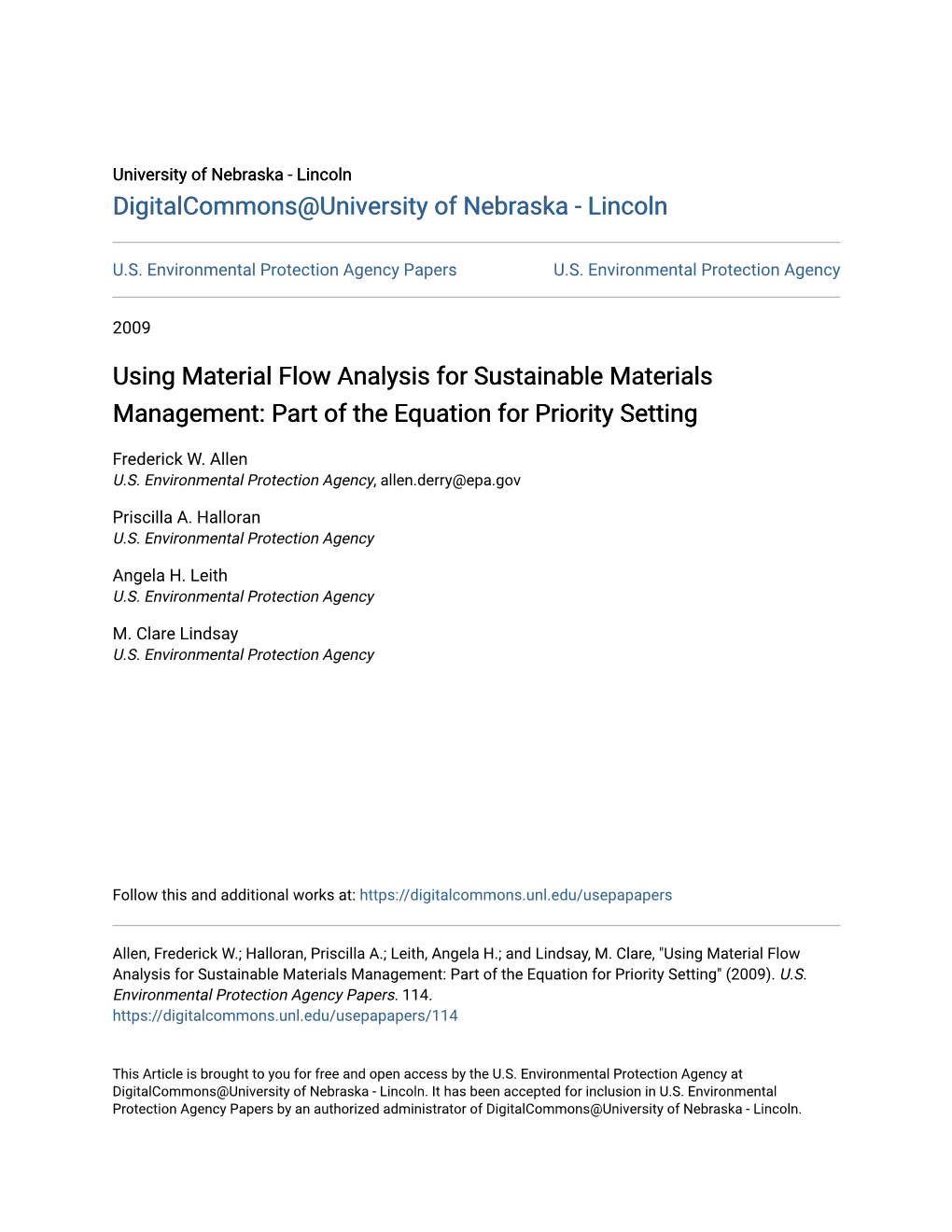 Using Material Flow Analysis for Sustainable Materials Management: Part of the Equation for Priority Setting
