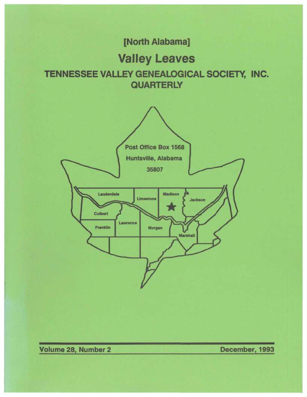 Valley Leaves TENNESSEE VALLEY GENEALOGICAL SOCIETY, INC