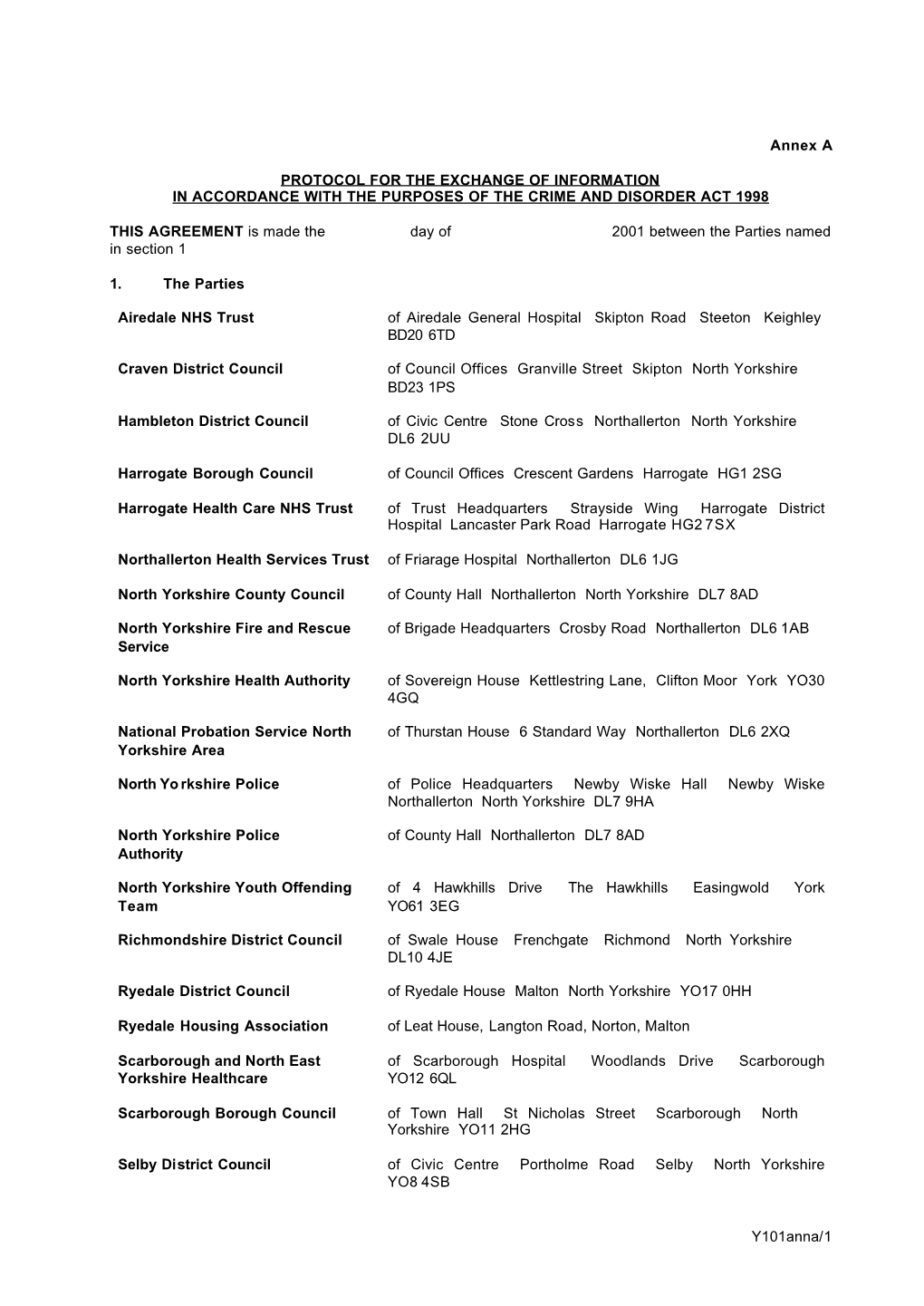 Y101anna/1 Annex a PROTOCOL for the EXCHANGE OF