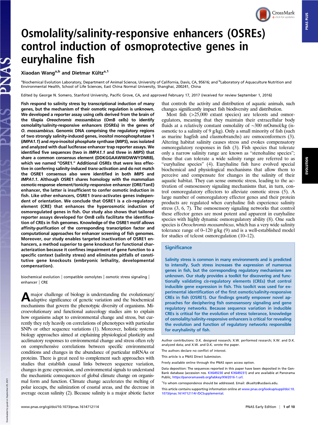 Control Induction of Osmoprotective Genes in Euryhaline Fish