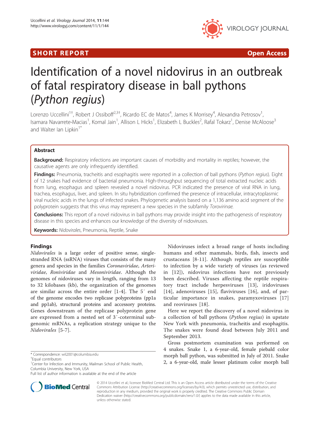 Identification of a Novel Nidovirus in an Outbreak of Fatal