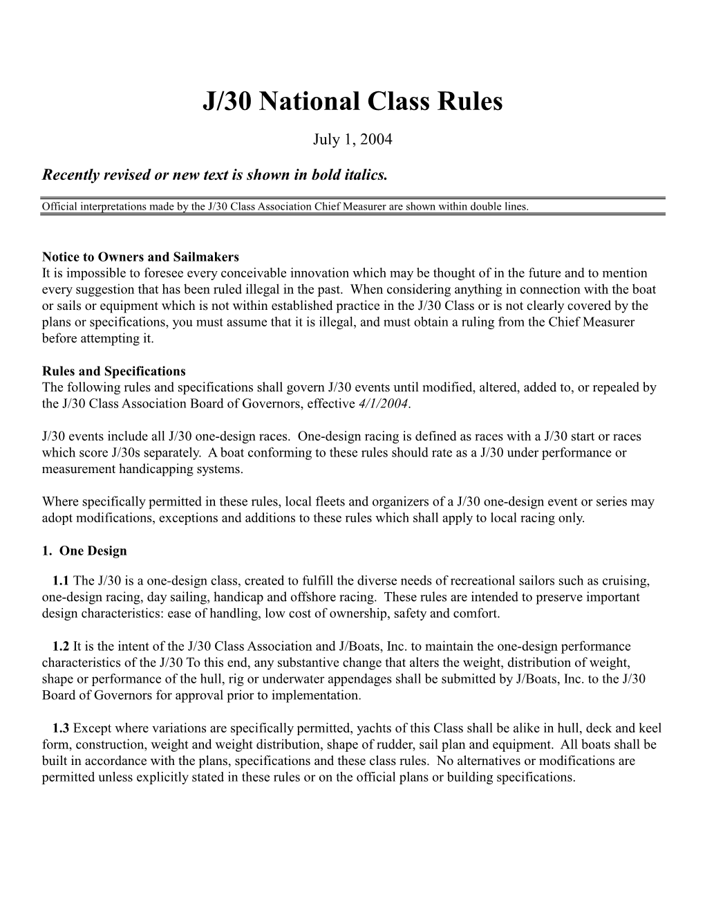 J/30 National Class Rules