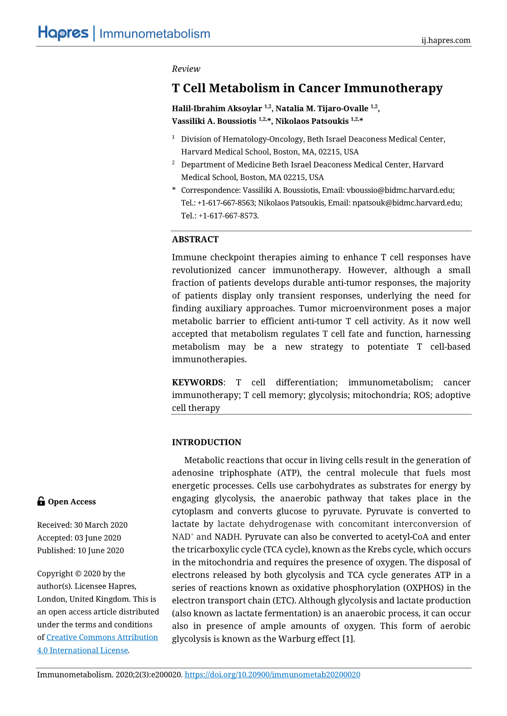 T Cell Metabolism in Cancer Immunotherapy