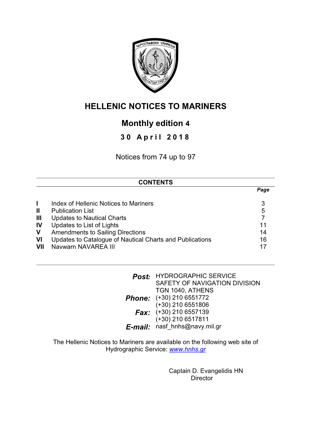 HELLENIC NOTICES to MARINERS Monthly Edition 4