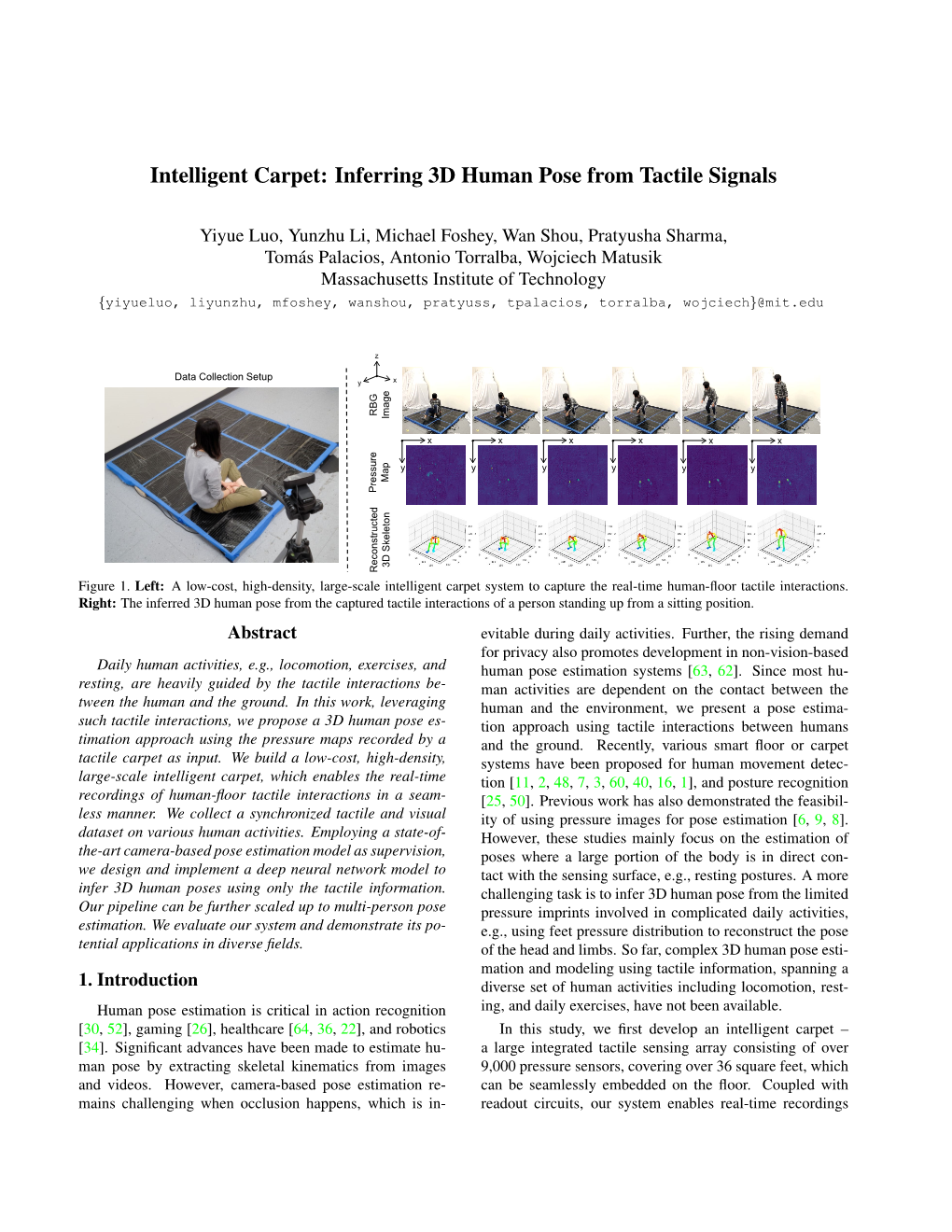 Intelligent Carpet: Inferring 3D Human Pose from Tactile Signals