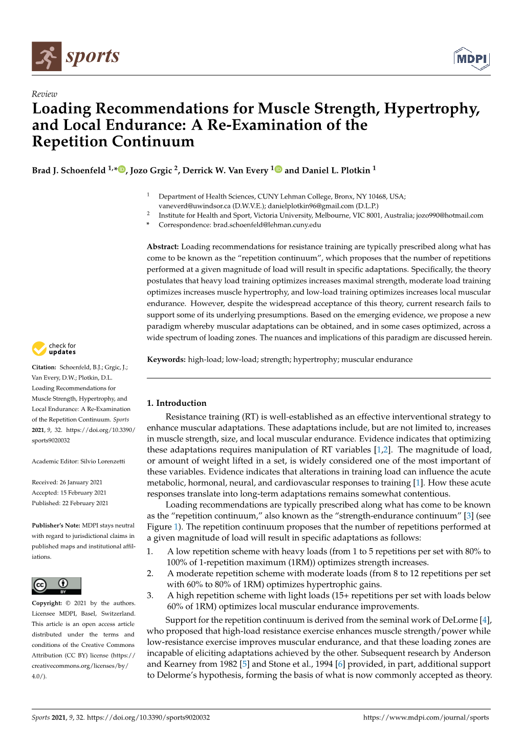 Loading Recommendations for Muscle Strength, Hypertrophy, and Local Endurance: a Re-Examination of the Repetition Continuum