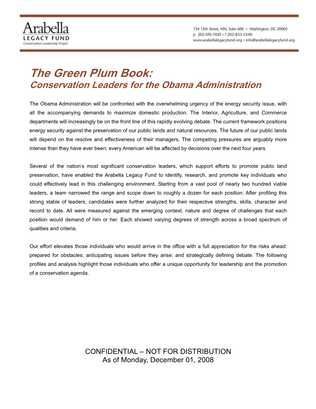 The Green Plum Book: Conservation Leaders for the Obama Administration