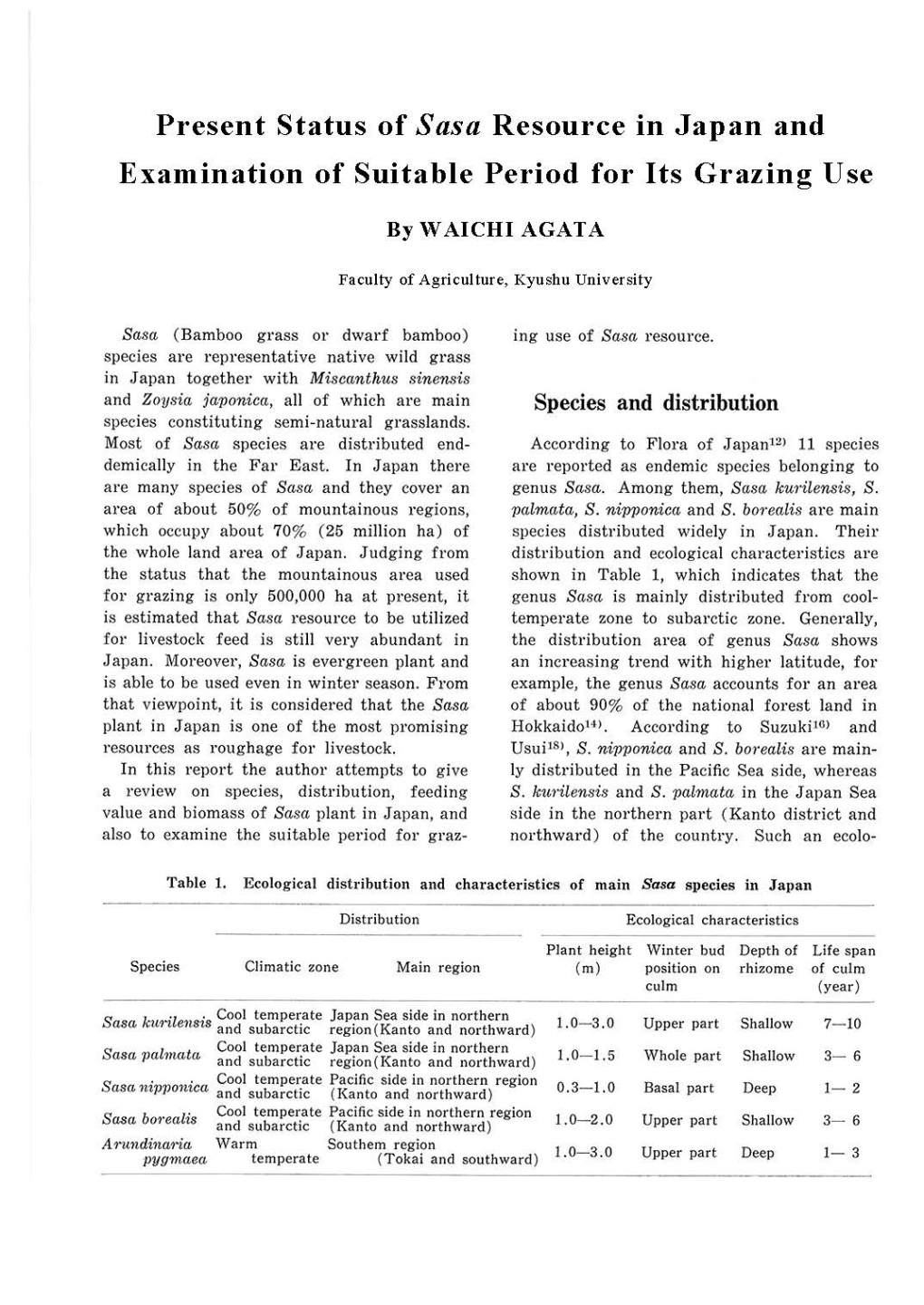 Present Status of Sasa Resource in Japan and Examination of Suitable Period for Its Grazing Use