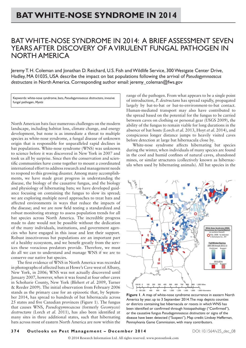 Bat White-Nose Syndrome in 2014