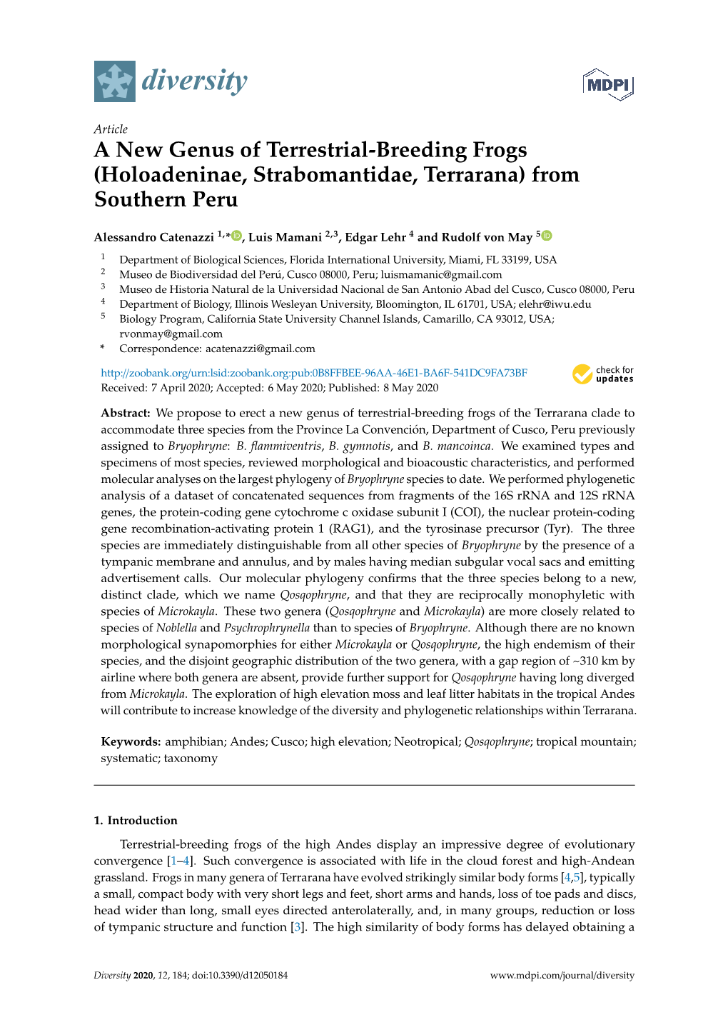 A New Genus of Terrestrial-Breeding Frogs (Holoadeninae, Strabomantidae, Terrarana) from Southern Peru