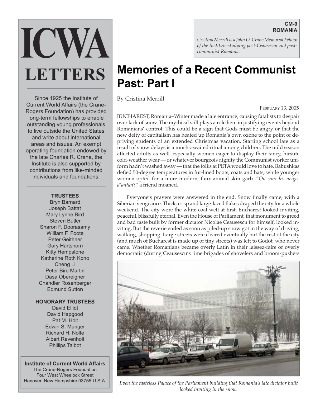 Memories of a Recent Communist Past