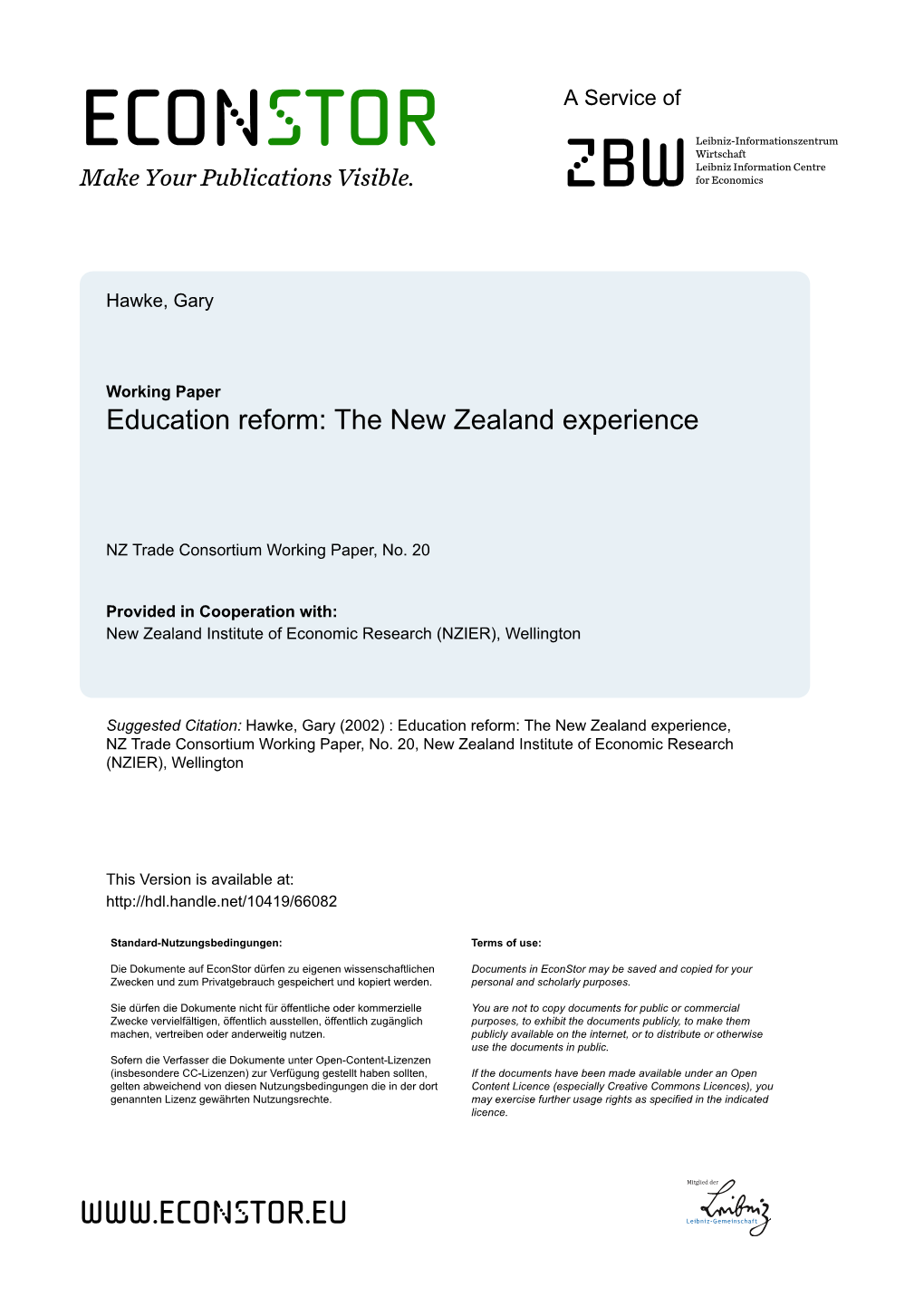 Education Reform: the New Zealand Experience