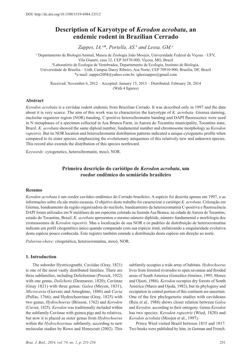 Description of Karyotype of Kerodon Acrobata, an Endemic Rodent in Brazilian Cerrado