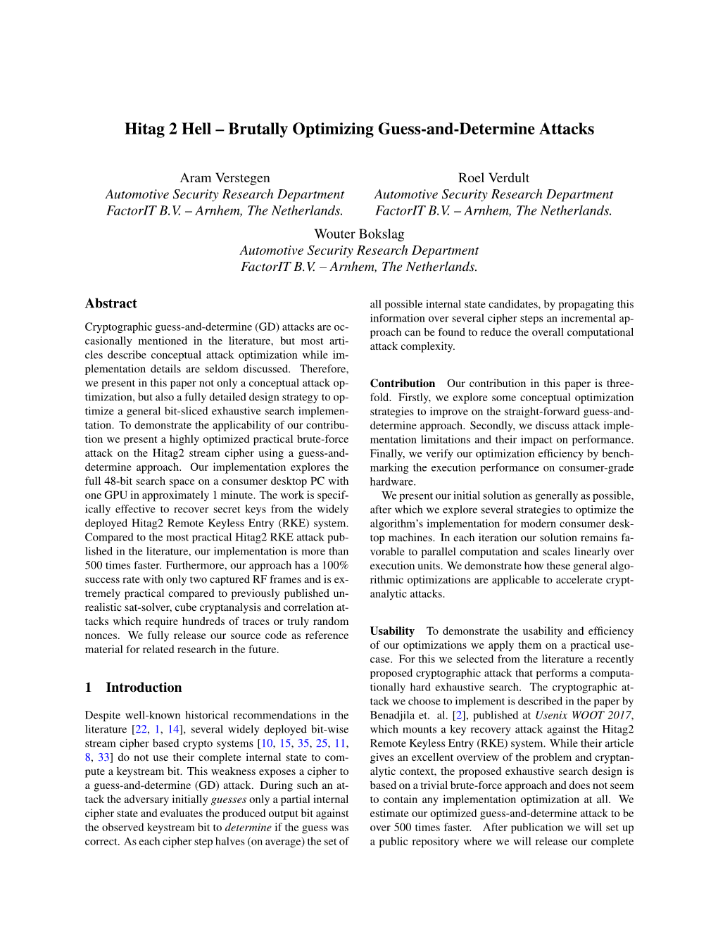 Hitag 2 Hell – Brutally Optimizing Guess-And-Determine Attacks