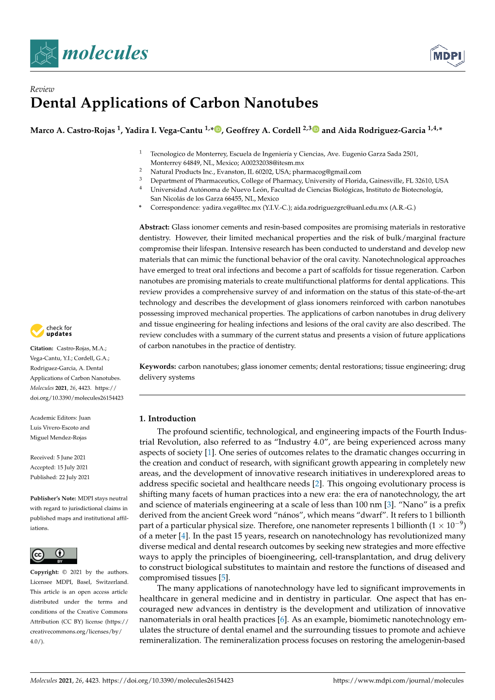 Dental Applications of Carbon Nanotubes