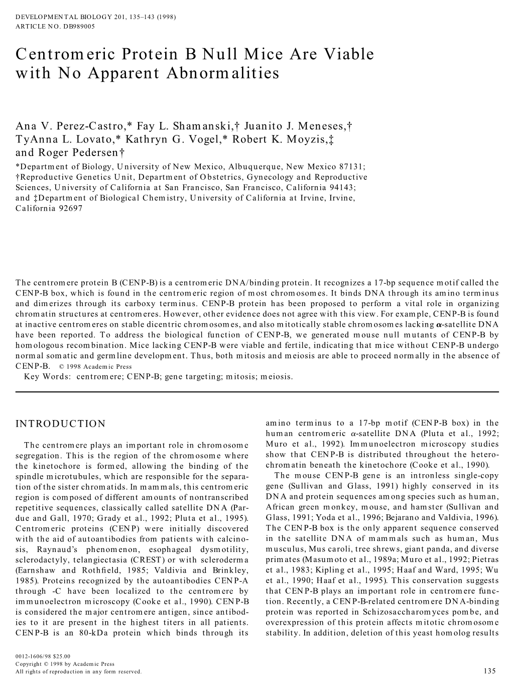 Centromeric Protein B Null Mice Are Viable with No Apparent Abnormalities