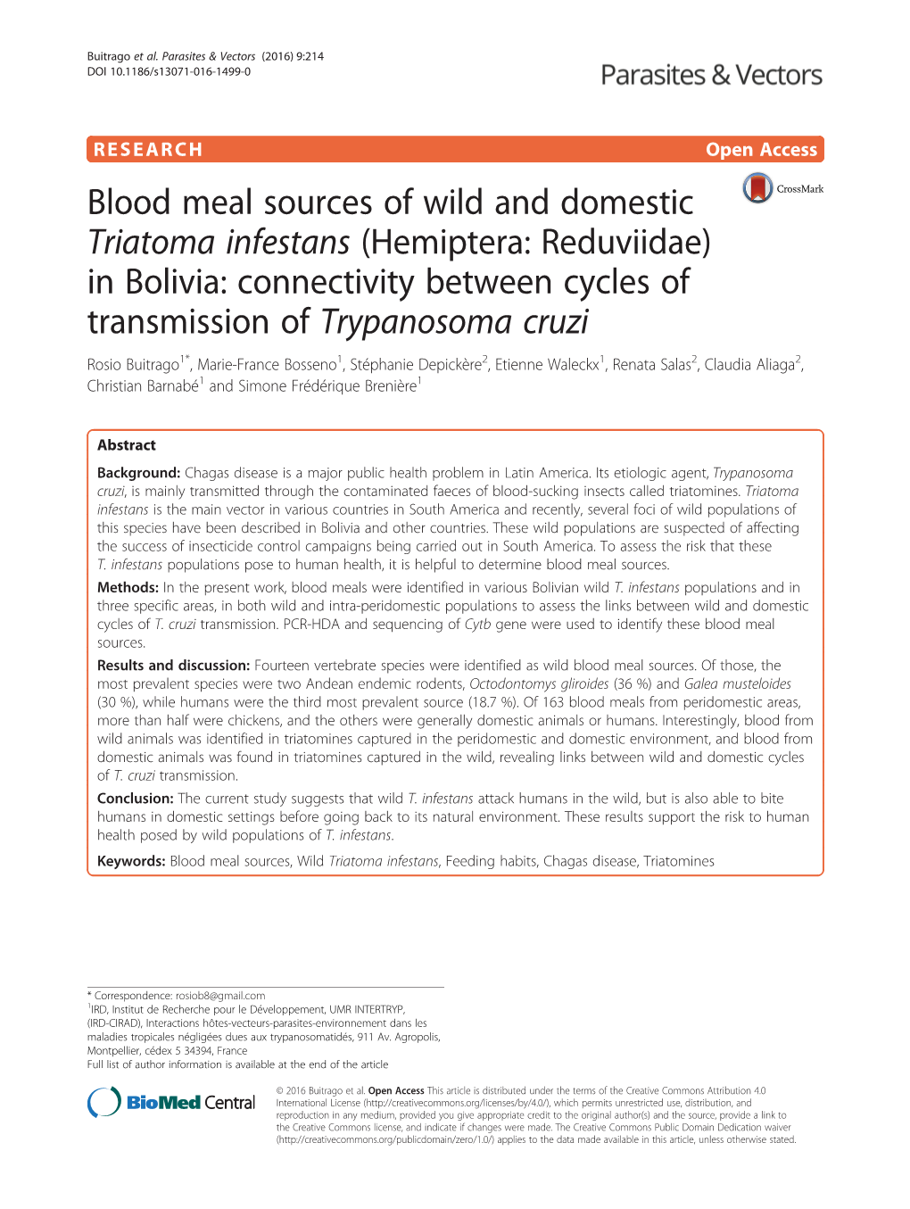 Blood Meal Sources of Wild and Domestic Triatoma Infestans