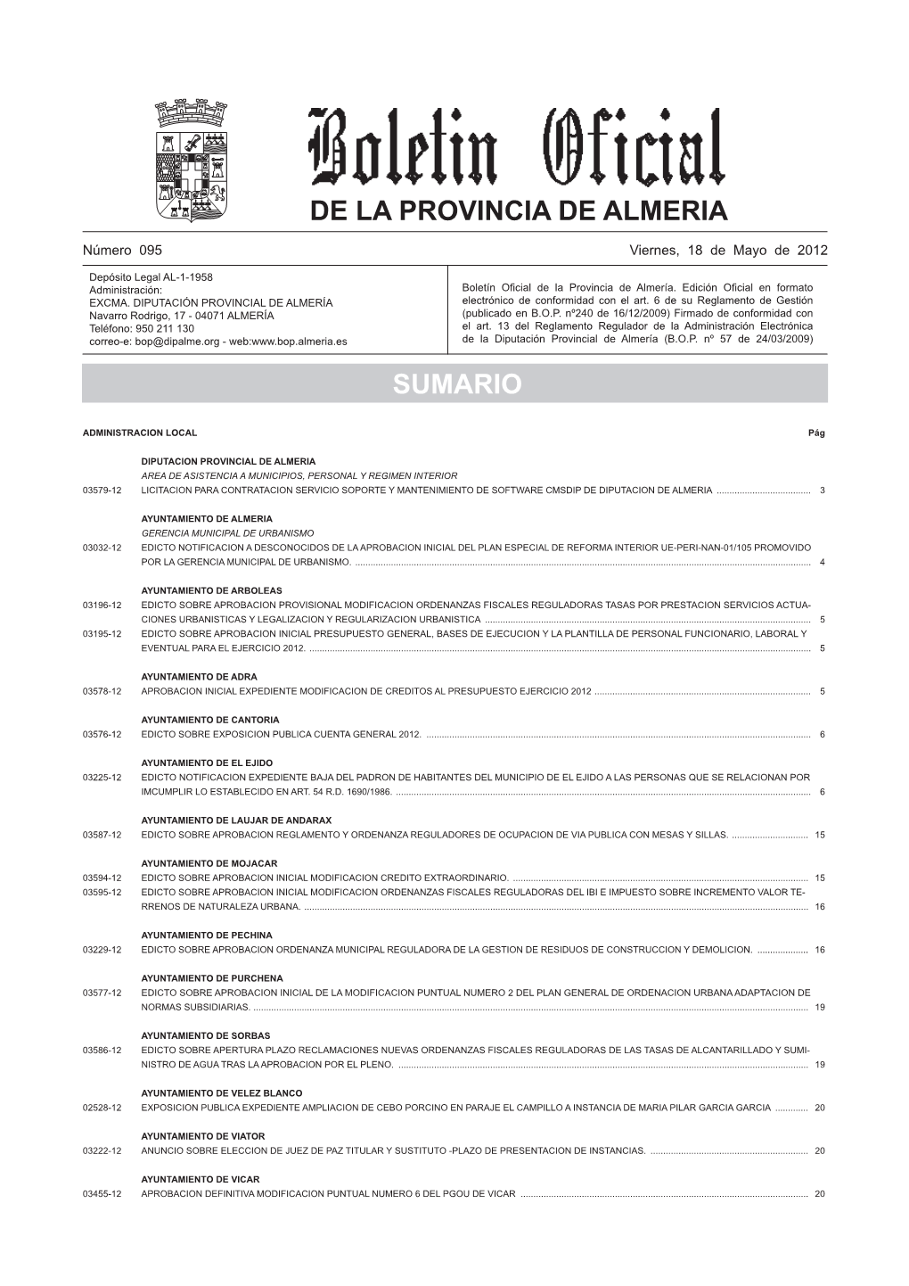 De La Provincia De Almeria Sumario