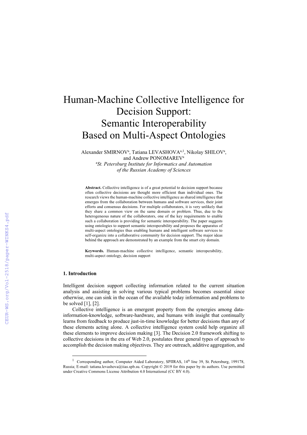 Human-Machine Collective Intelligence for Decision Support: Semantic Interoperability Based on Multi-Aspect Ontologies